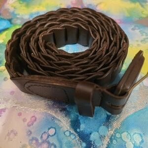 BROWN Cowhide Leather Belt Interlocking Weave Pattern Length 37.5" Vintage Large
